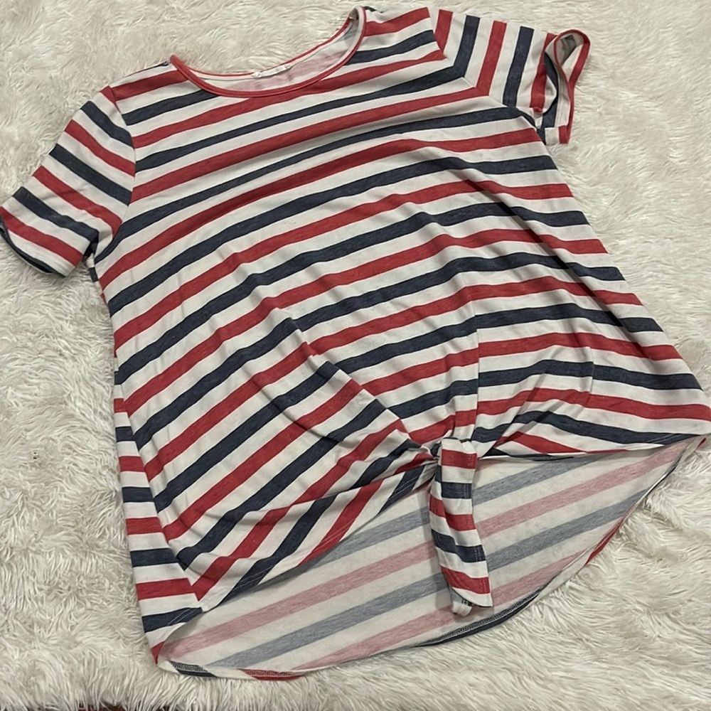 Super soft striped BomBom tie front top XL